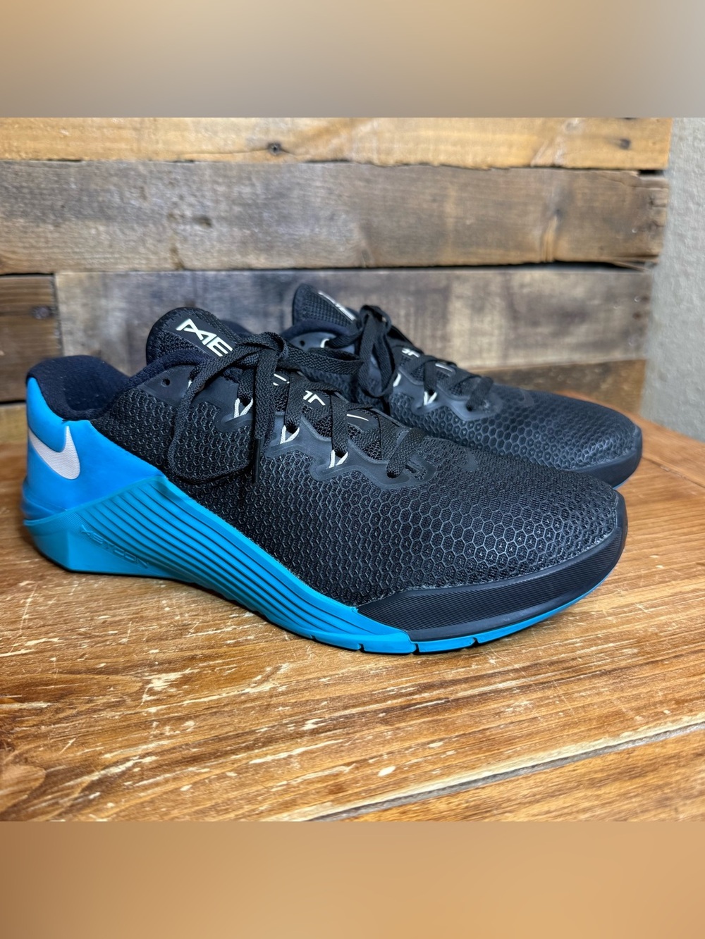 Nike Metcon 5 Shoes Mens Size 8 Black Blue Mesh Training‎ Sneakers AQ1189-040